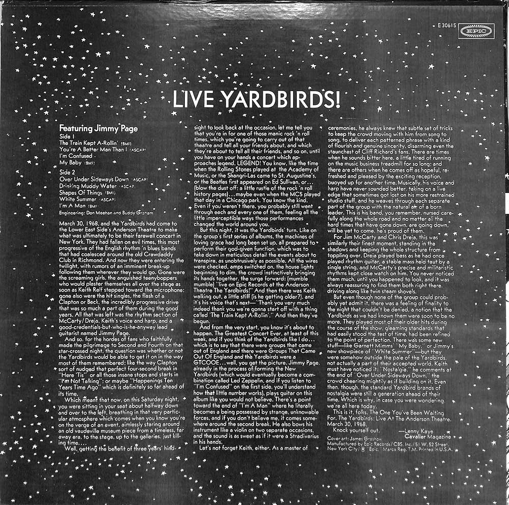 ザ・ヤードバーズ⭐️米Epicオリジナル2LP、 Amazon.co.jp: Live Yardbirds (Featuring Jimmy Page)（US